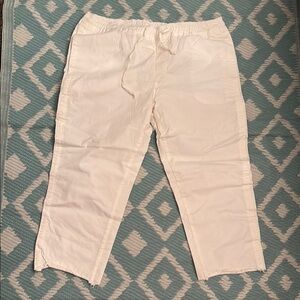 White Cropped Ankle Pants with Drawstring Waist